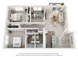 Floor plan for 2 beds, 2 baths, 1150 sqft